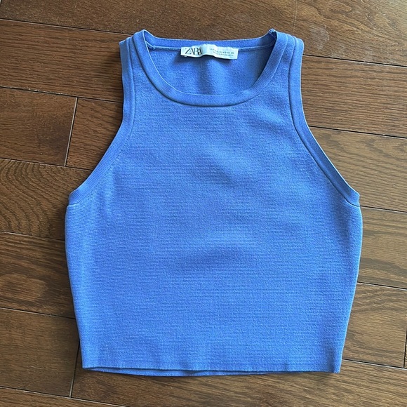 Zara Tops - Zara Ribbed Knit Indigo Cropped Tank Top